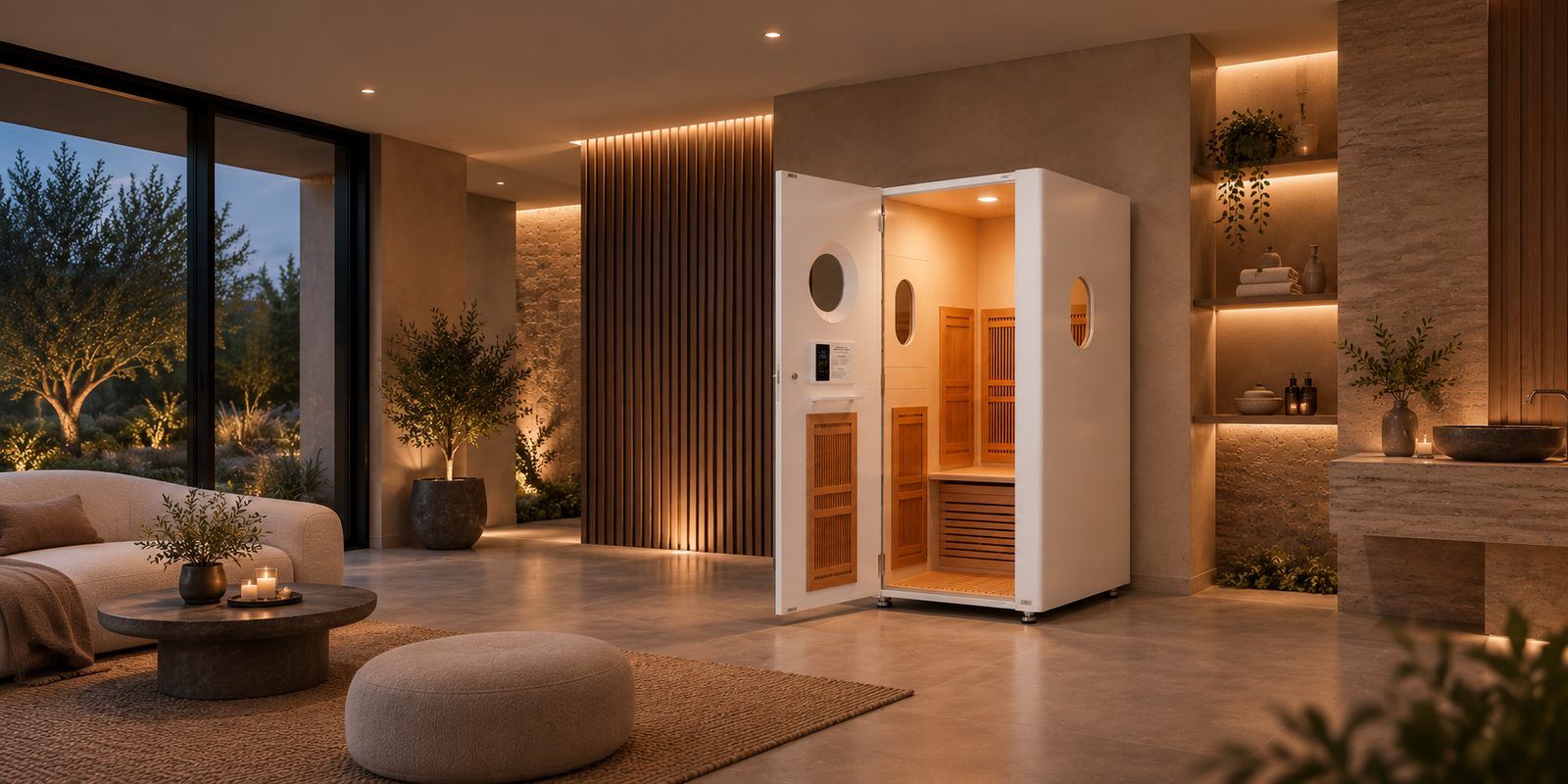 ThermaPod 360 infrared sauna pod, lifestyle view