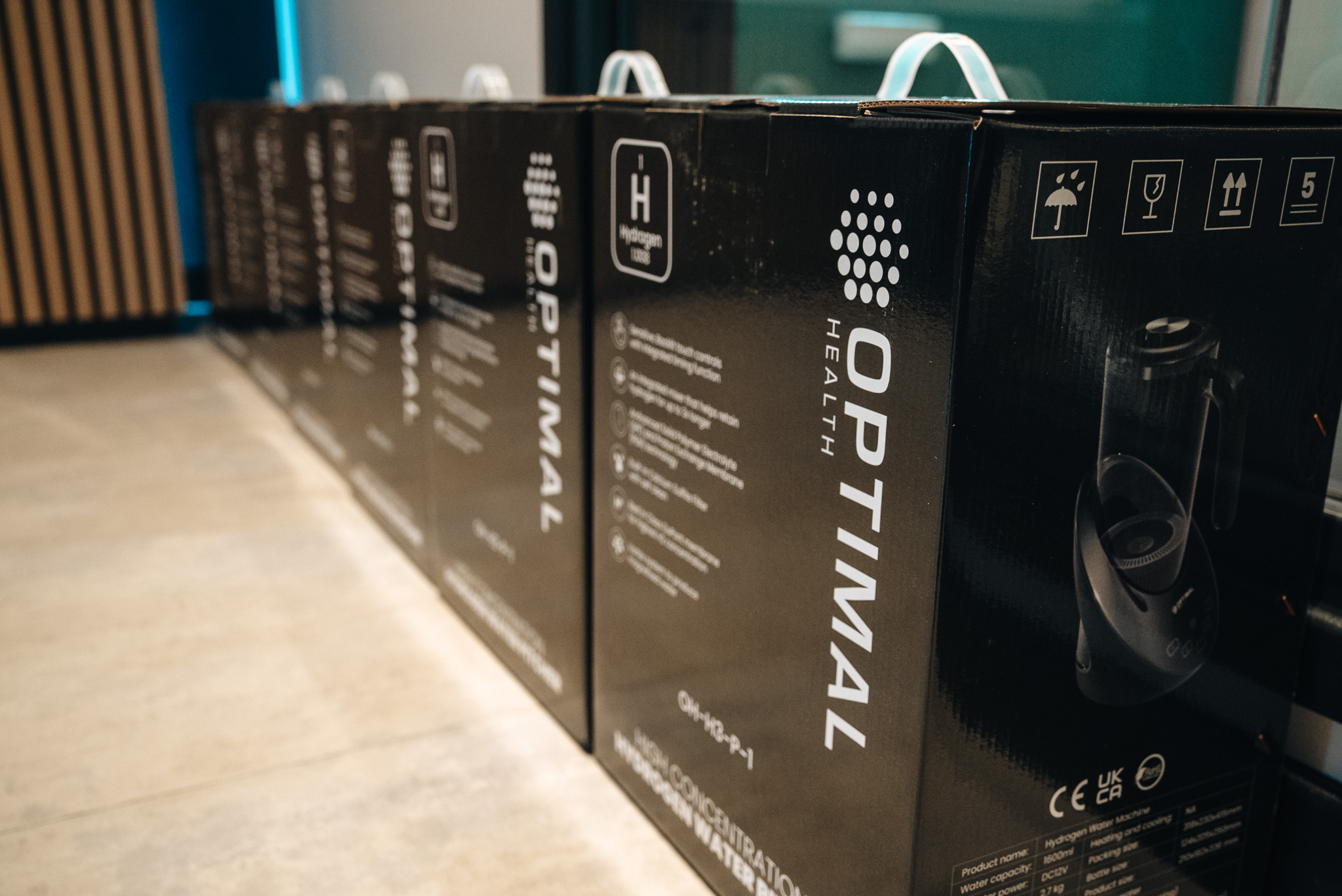 Optimal Health hydrogen water pitchers in a wellness facility