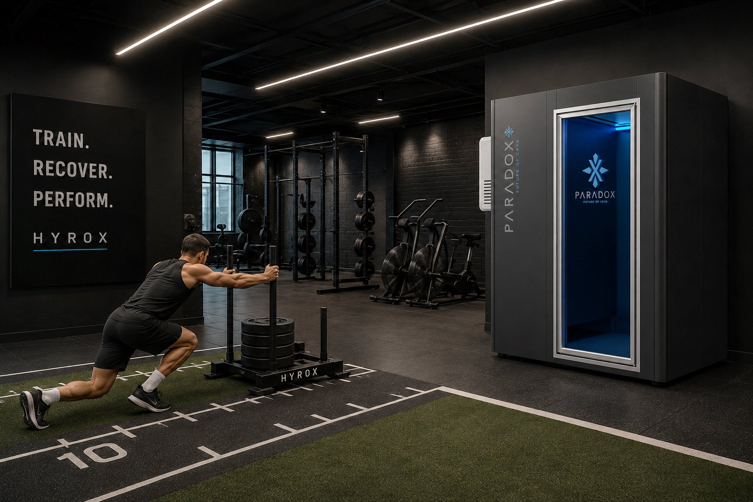 The PARADOX Cryochamber in a calm, natural wellness setting with bamboo