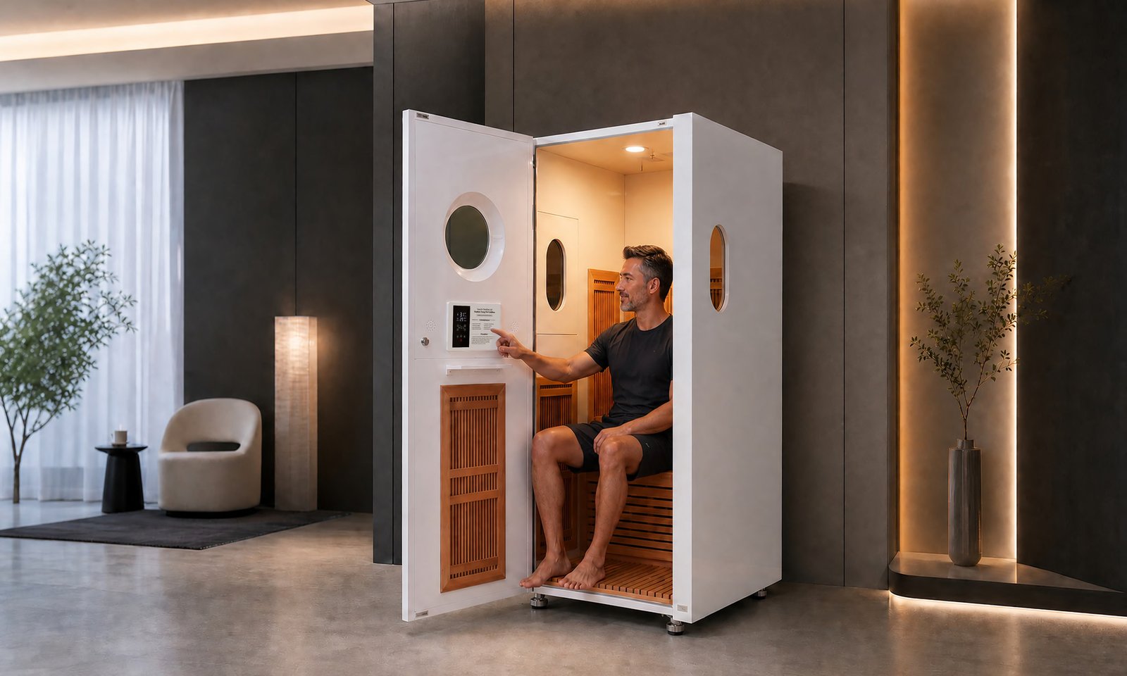ThermaPod 360 graphene infrared sauna pod in a premium home wellness setting